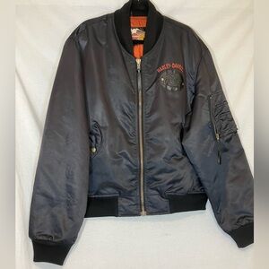 Harley-Davidson Bomber Jacket Satin Embroidered Quilt Lined Men Size XL Biker
